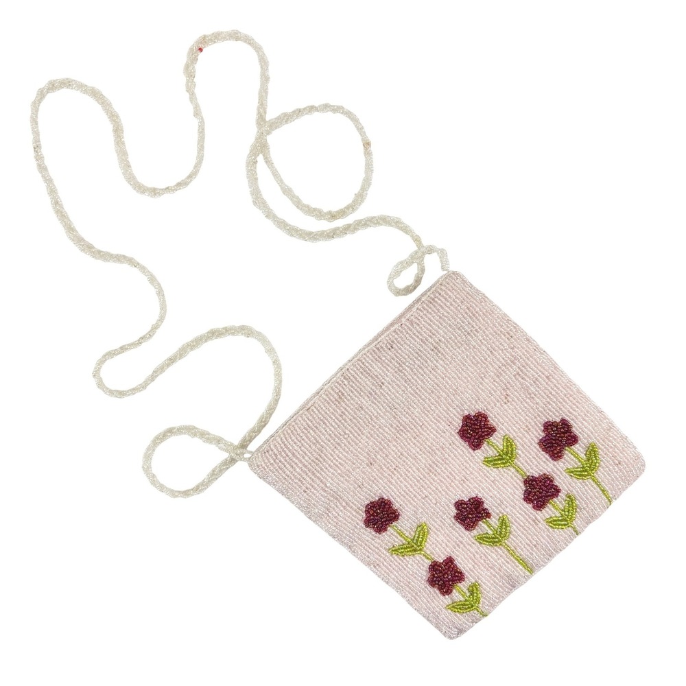 Vintage Beaded Floral Crossbody Bag Seed Bead Purse‎ Cottagecore Fairycore Y2K